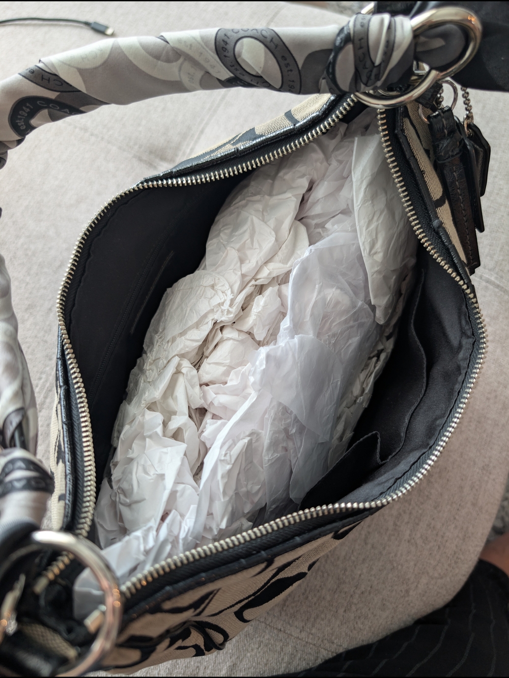 Coach Signature Canvas Shoulder Bag in Black and Cream - Picture 16 of 17